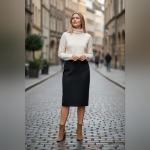 Samantha 100% Wool Black Midi Skirt Vtg Size 12 Classic Minimalist Career